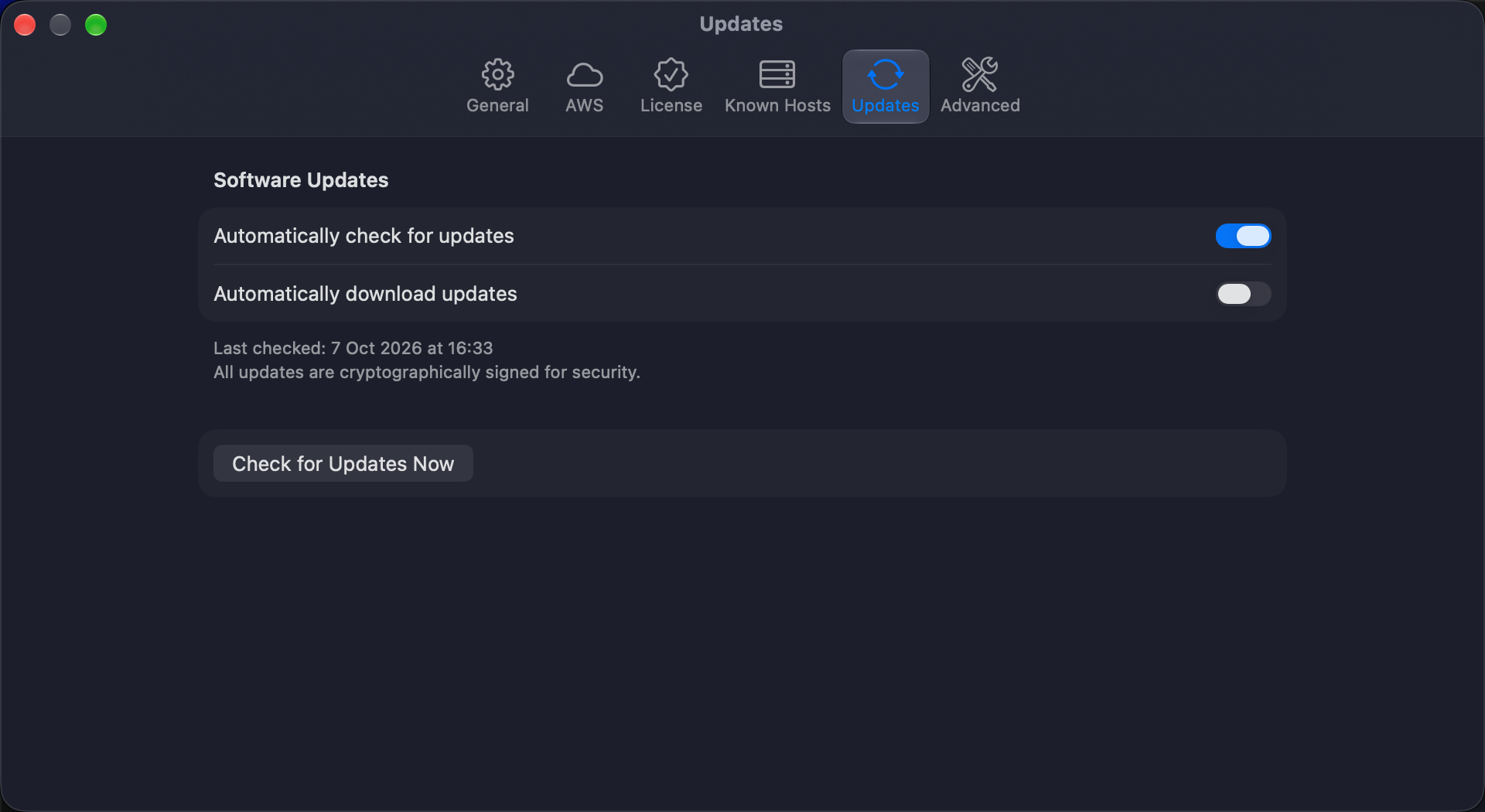 Settings window updates
